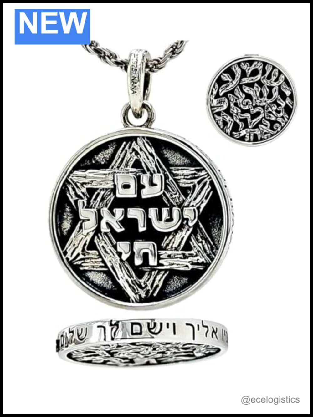 Sterling Silver Star of David Am Yisrael Chai Pendant Necklace